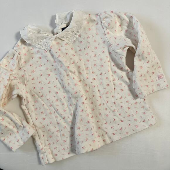 Ralph Lauren Floral Peter Pan Collar Long Sleeve Top W/ Button Down Back Sz 12m - Picture 1 of 8